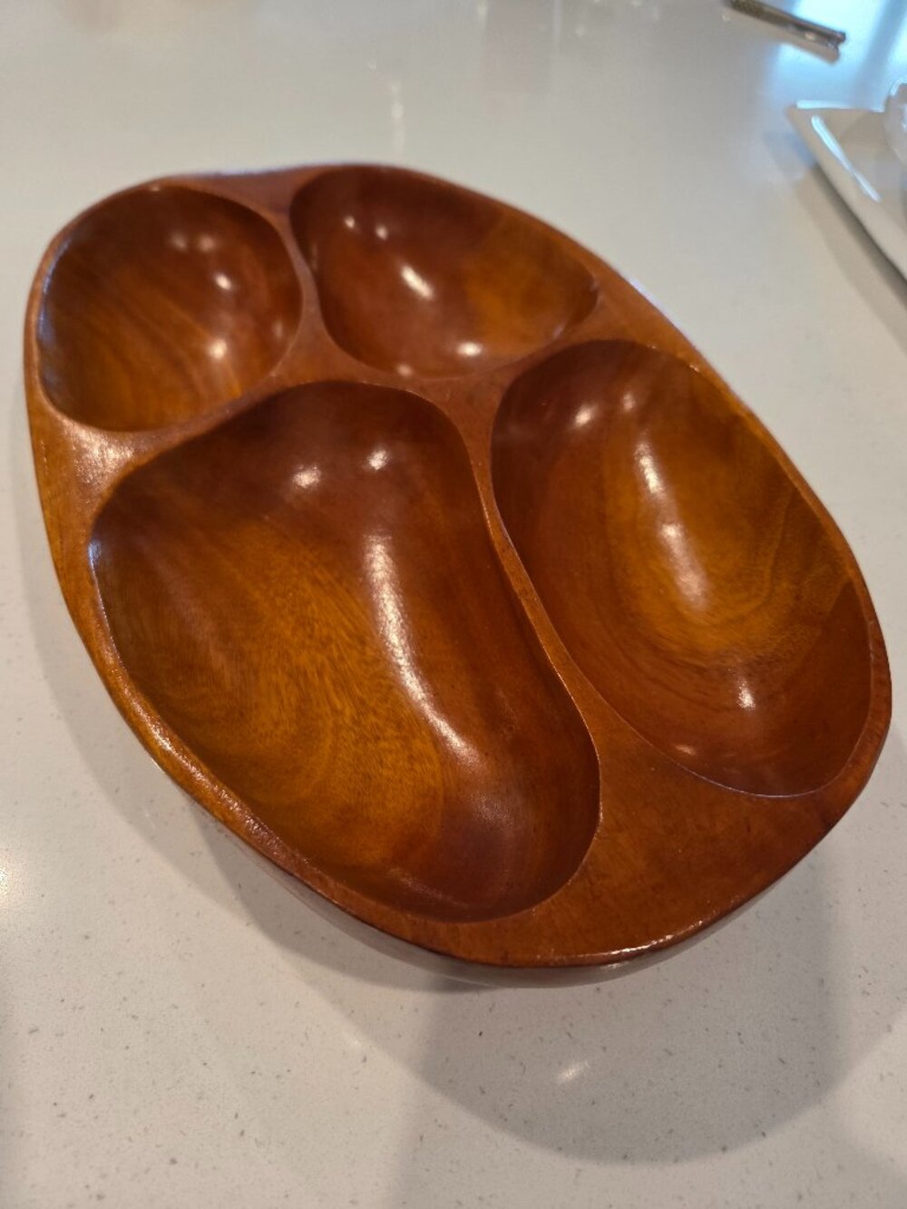 MCM wooden 4 compartment serving bowl vintage